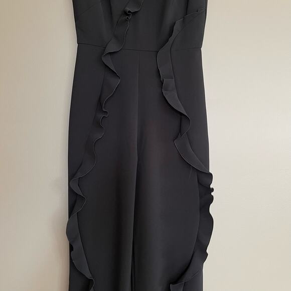 Saloni Mara Ruffled Flared Jumpsuit Black Size 6 Sleeveless V Back Crewneck - Picture 9 of 16